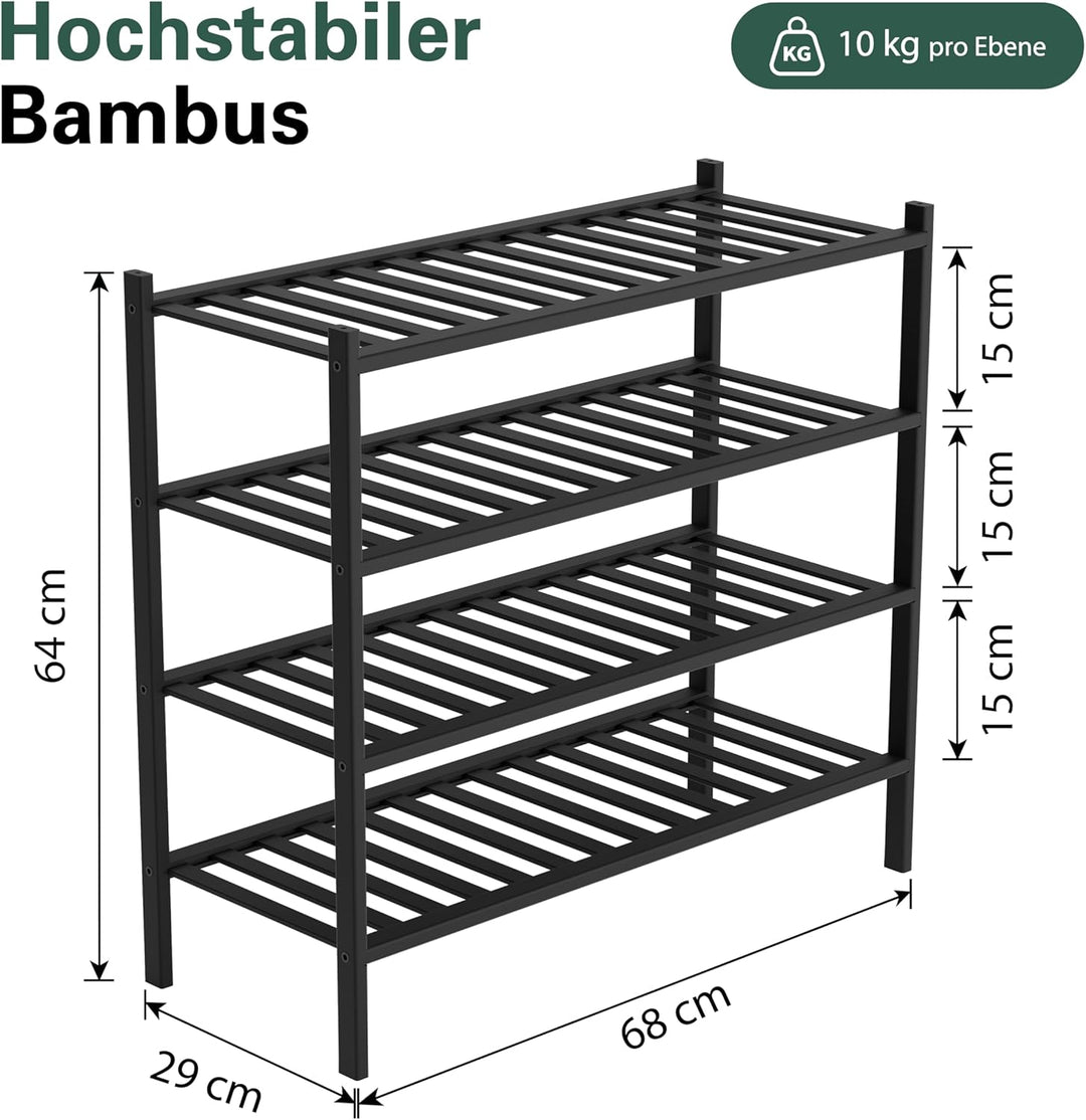 Schuhregal aus Bambus, Schuhablage mit 4 Ebenen, 68 x 28 x 64 cm, Erweiterbar Stapelbar, Schuhschran