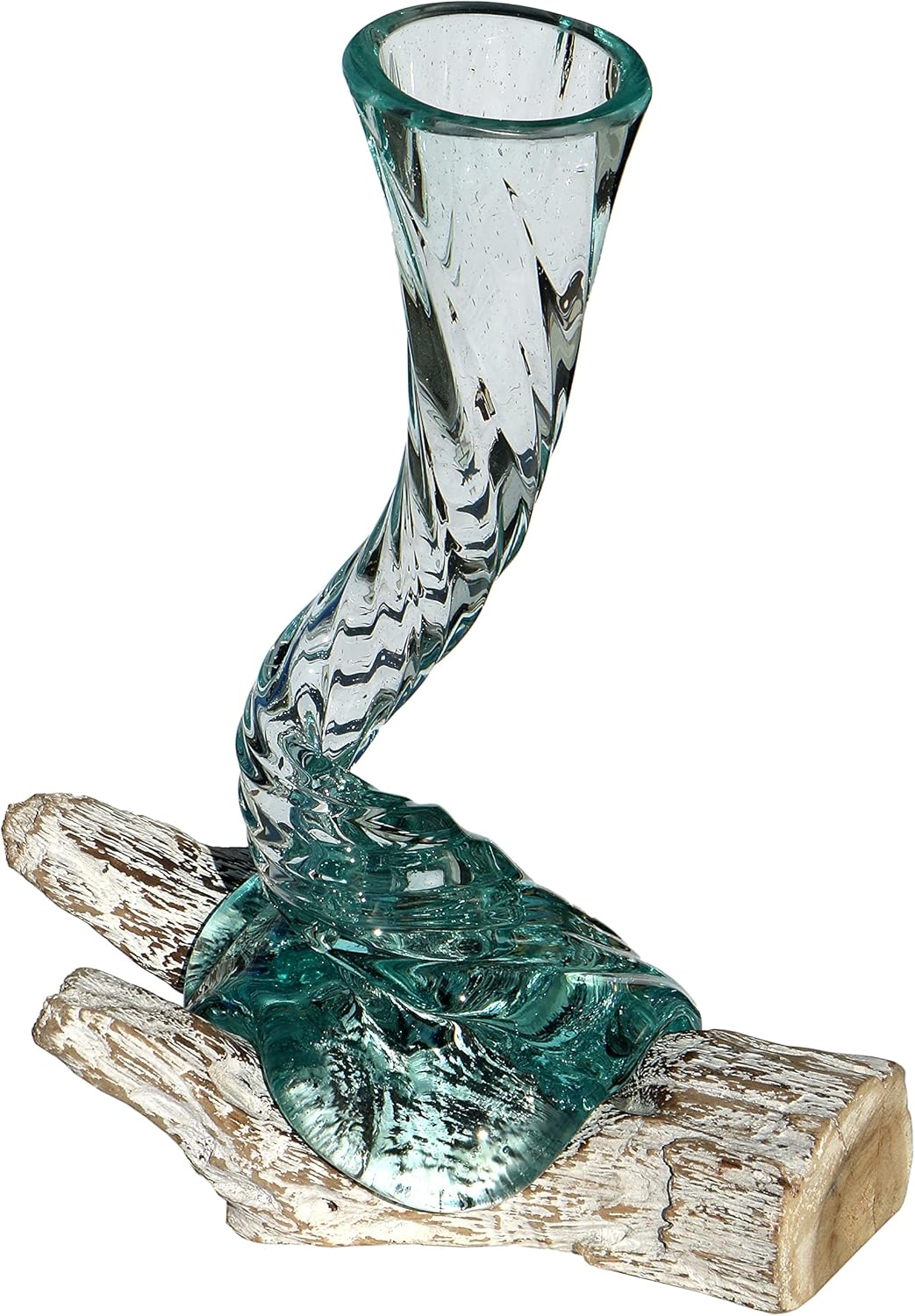 Wogeka - White Line Collection - weisse Glas-Vase Elegance auf Wurzel-Holz als Maritime Mediterrane