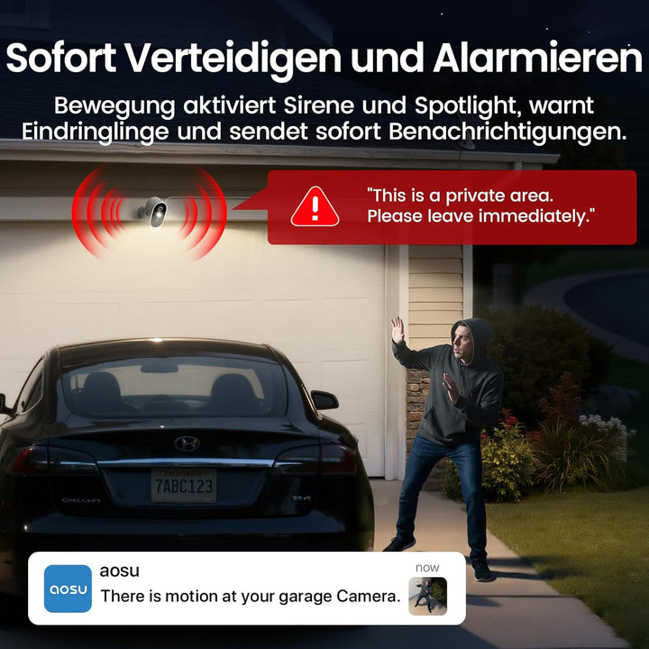 aosu 2K Überwachungskamera Aussen Akku Solar 4er-Kit mit Aosubase 2.0 ohne ABO 32GB Lokal Speicher K