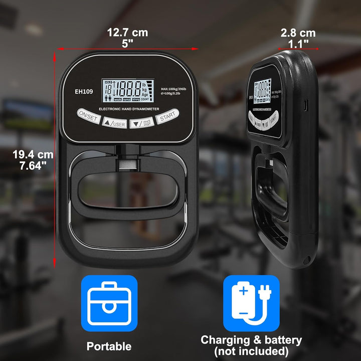 Electronic Griffkraft Messgerät Digitaler Hand Dynamometer Handkraftmessgerät mit LCD-Display Schwar