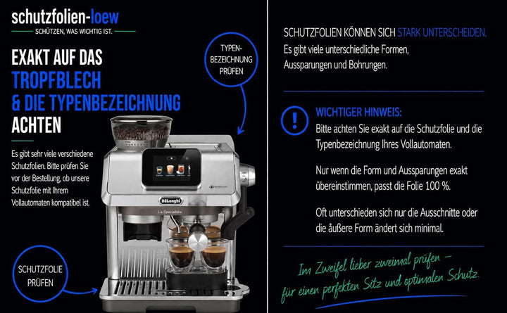 3 x Schutzfolie - Kratzschutz passend für DeLonghi Siebträgermaschine La Specialista Touch EC9455.M