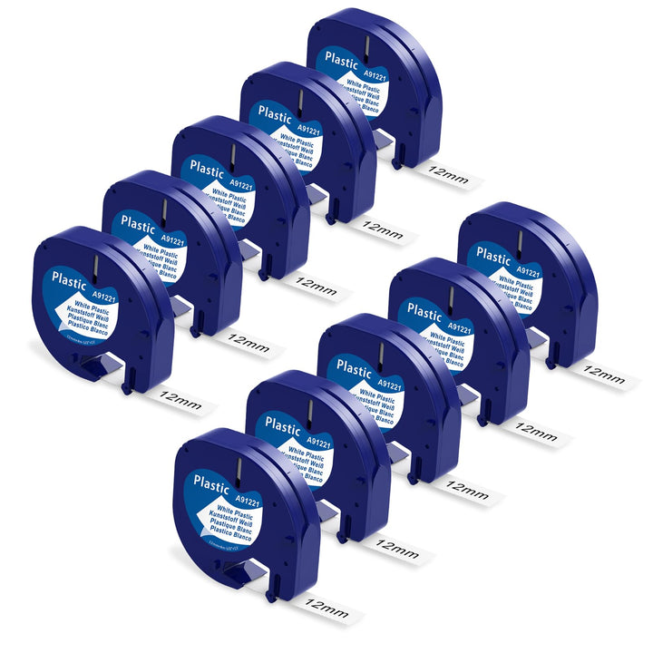 10 x 91221 White Plastic 12mm x 4m Bänder Kompatibel für Dymo Letratag Etikettenband, Kompatibel mit