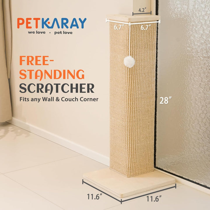 PETKARAY Eck-Kratzbrett für Katzen, 71 cm Hoher Kratzpfosten für Sofa und Wand, Sisal Kratzmatte, Mö