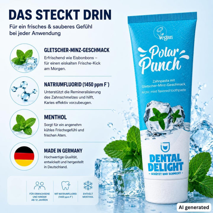 DENTAL DELIGHT Polar Punch Zahnpasta, Vegane Zahnpasta mit Geschmack, Zahncreme (Minze, 12er Pack)