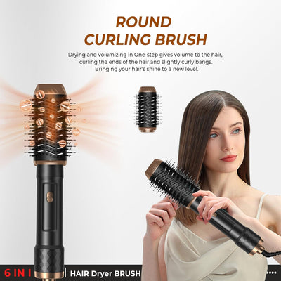 Airstyler Set 6 in 1 Warmluftbürste Set, 1000W Haarstyler Stylingbürsten Set mit Haartrockner, Rundb