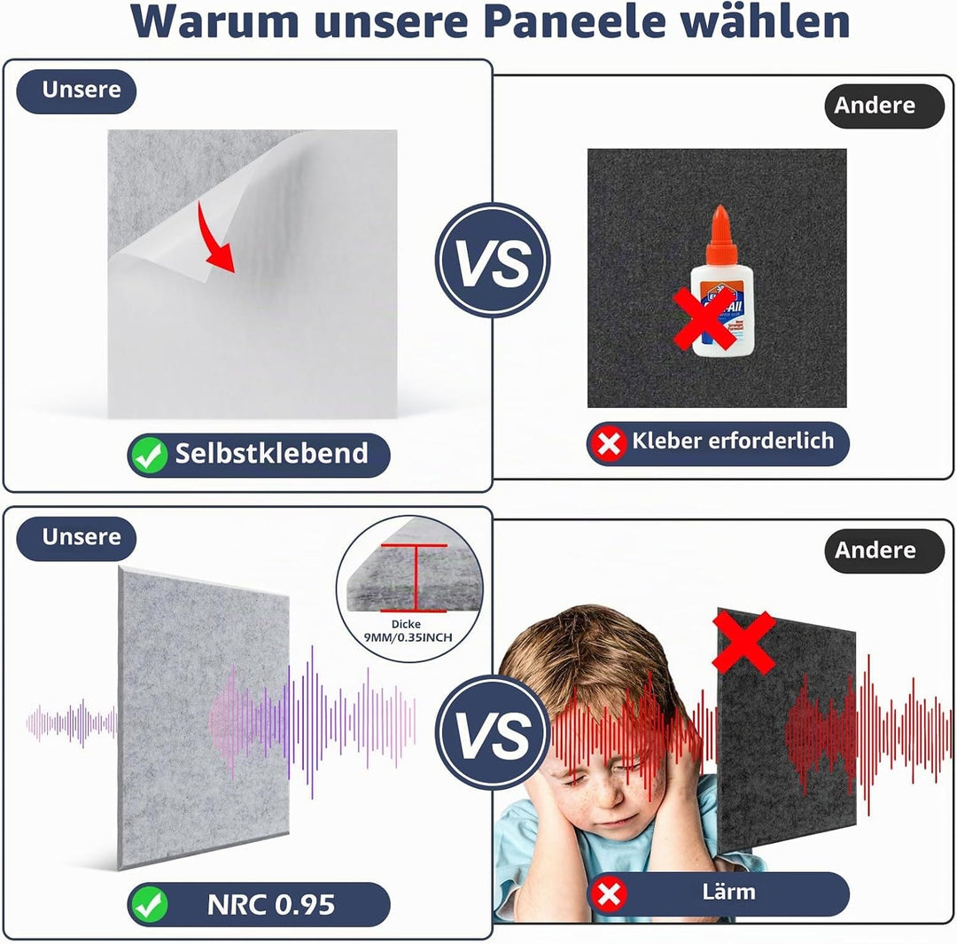 Akustische Paneele, AGPTEK 12 Packs Selbstklebende Akustische Paneele Schalldichte Graue Wandpaneele