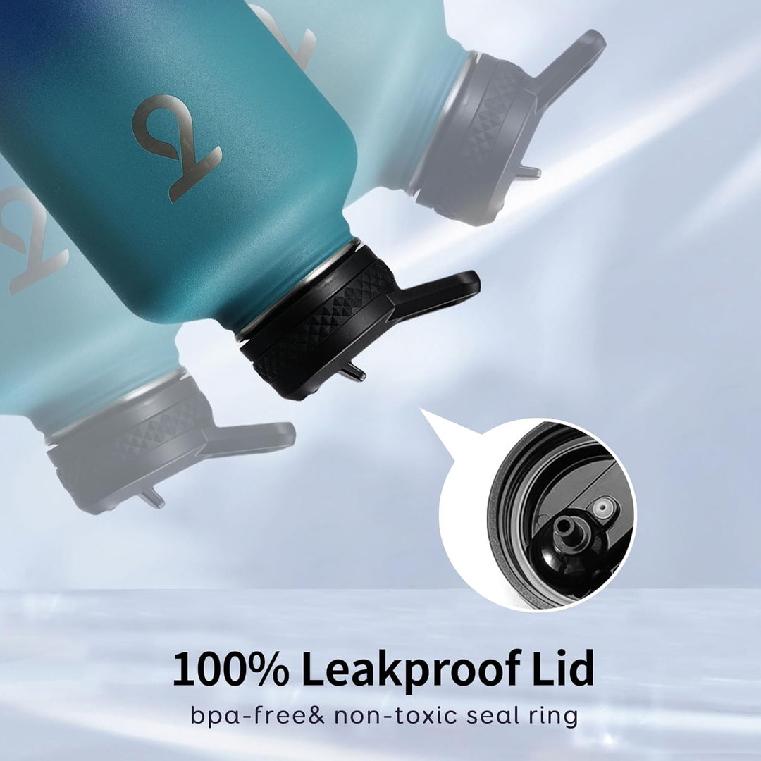 Trebo Isolierte Wasserflasche, 1,8 l, Metall-Vakuum-Wasserkrug mit Griff und 3 Deckeln, auslaufsiche
