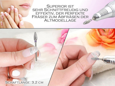 Profi Hartmetall Fräser Aufsatz Nagelfräser Schleifer mit Feiner Querhiebverzahnung Zapfen Form Mani