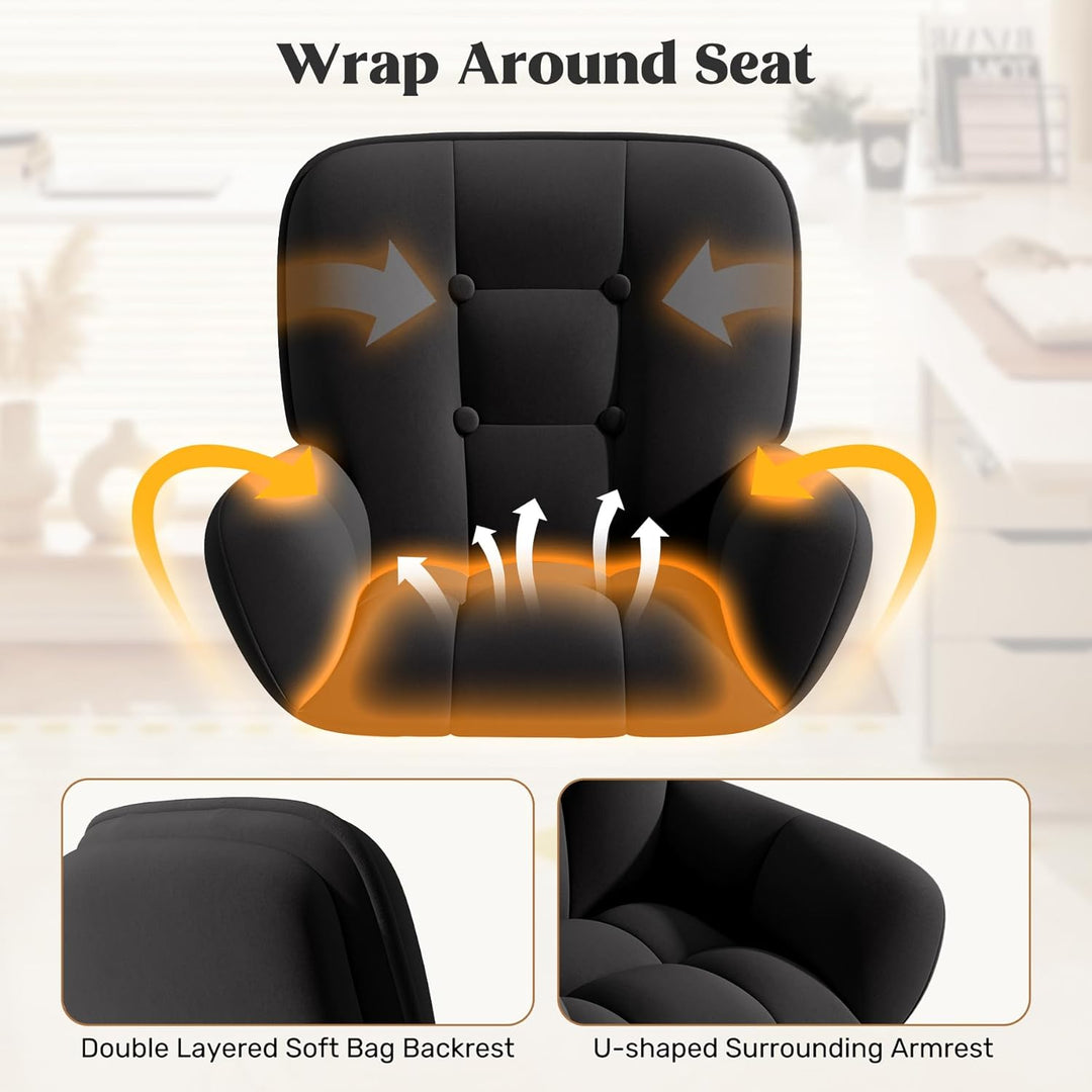 Homeoffice & Schminkstuhl 2-in-1 Ergonomischer Samt Drehstuhl 360°, Höhenverstellbar für Arbeitszimm