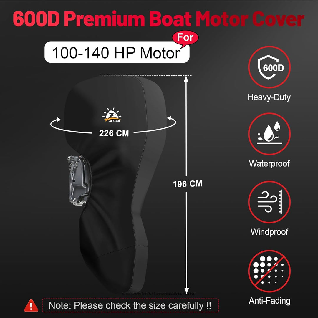 Zettum Aussenborder Abdeckung für Motoren von 100 bis 140 PS, 600D Bootsmotorabdeckung Wasserdicht &