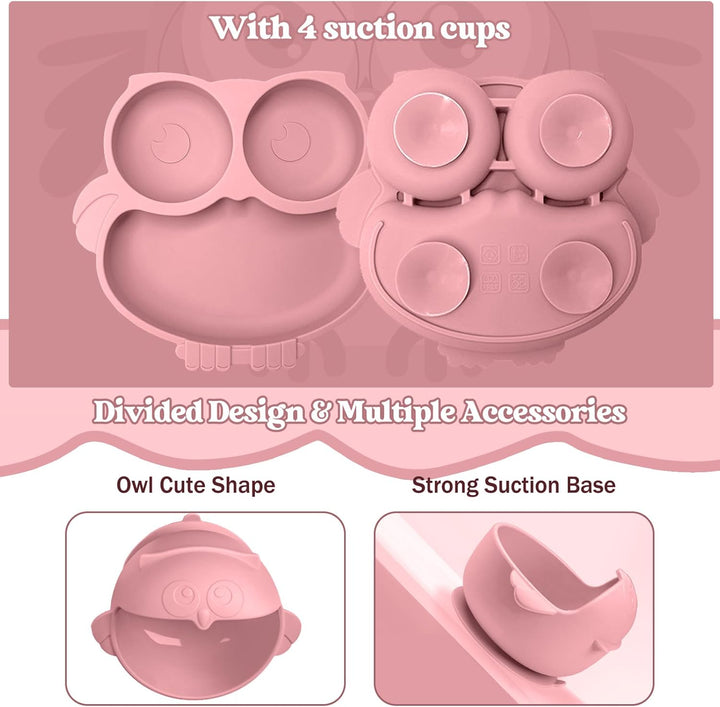 Bwaliffury Kinderteller Sets Silikon, 9 Stücke Rutschfest Geschirr Sets Mit Löffel Geteilte Platte u