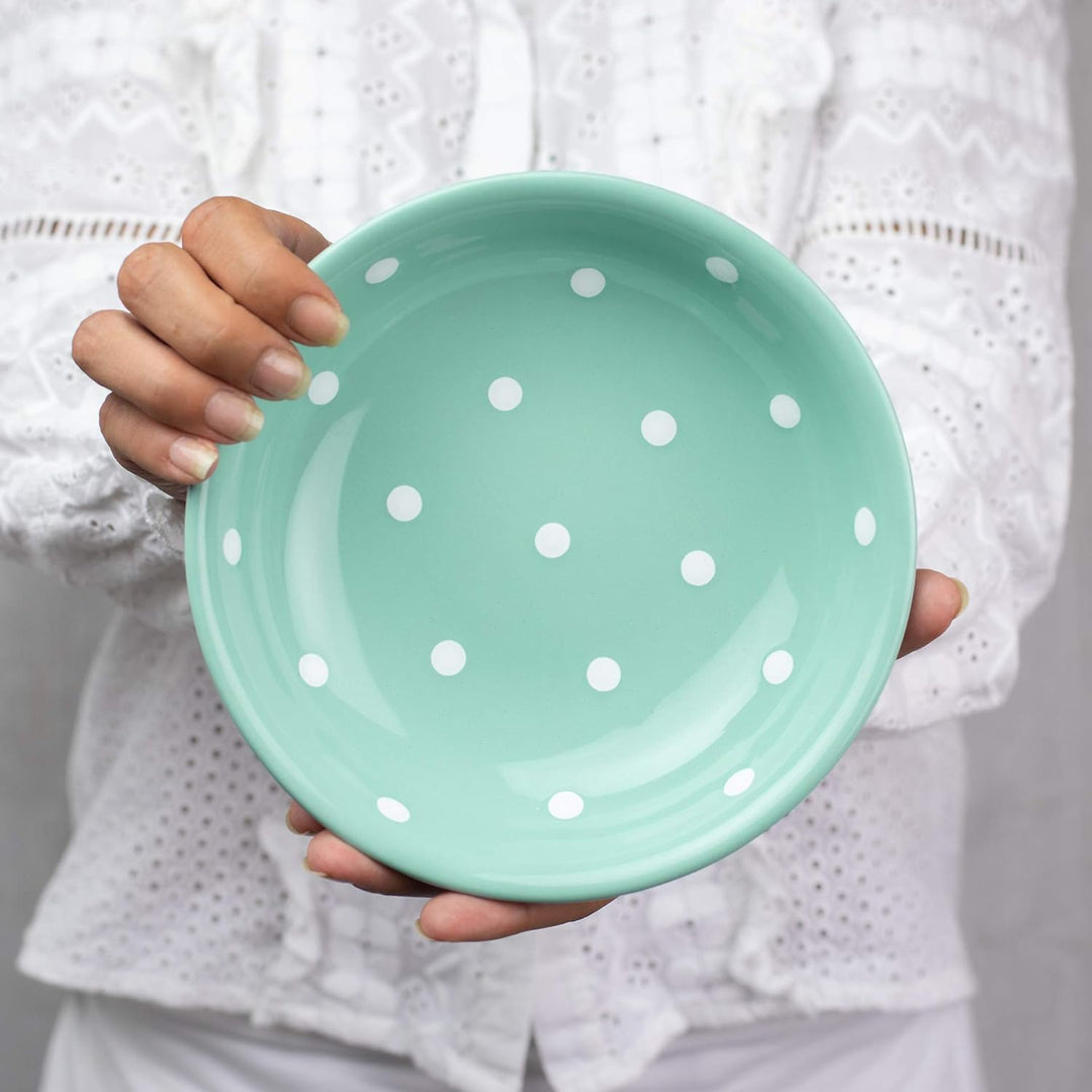 City to Cottage® - Keramik Suppenteller 18.5 cm | Türkis und Weiss | Polka Dots | Handgemacht | Kera