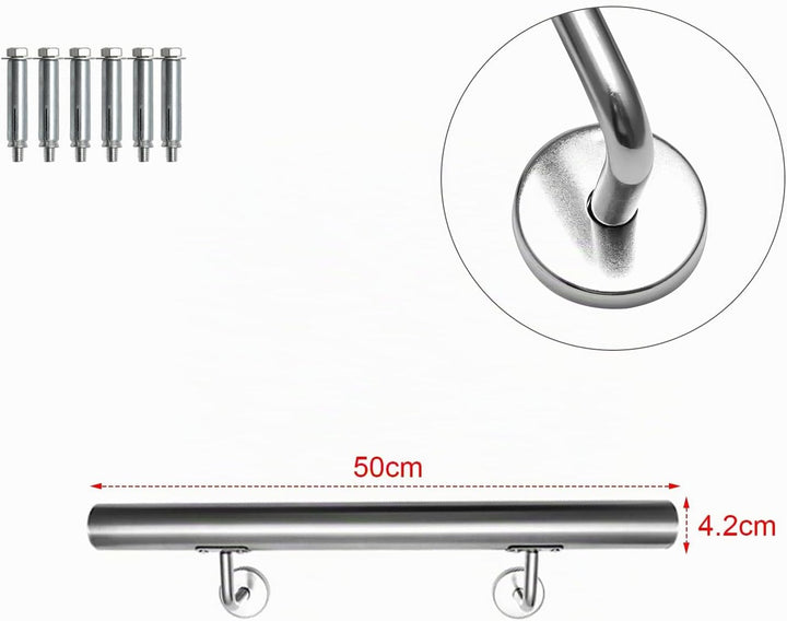 Randaco Edelstahl Handlauf Treppengeländer Geländer Wandhandlauf Wand Treppe inkl. Wandhalterung und