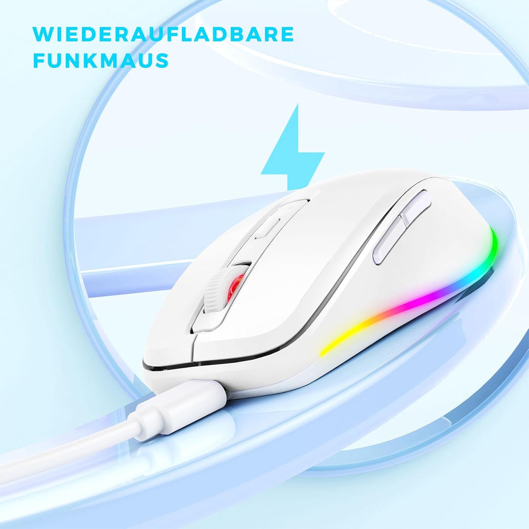 seenda Kabellose Maus LED, Wiederaufladbar Maus Kabellos mit Maus Jiggler, Leise 2.4G USB Funkmaus f
