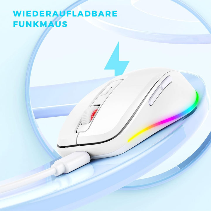 seenda Kabellose Maus LED, Wiederaufladbar Maus Kabellos mit Maus Jiggler, Leise 2.4G USB Funkmaus f