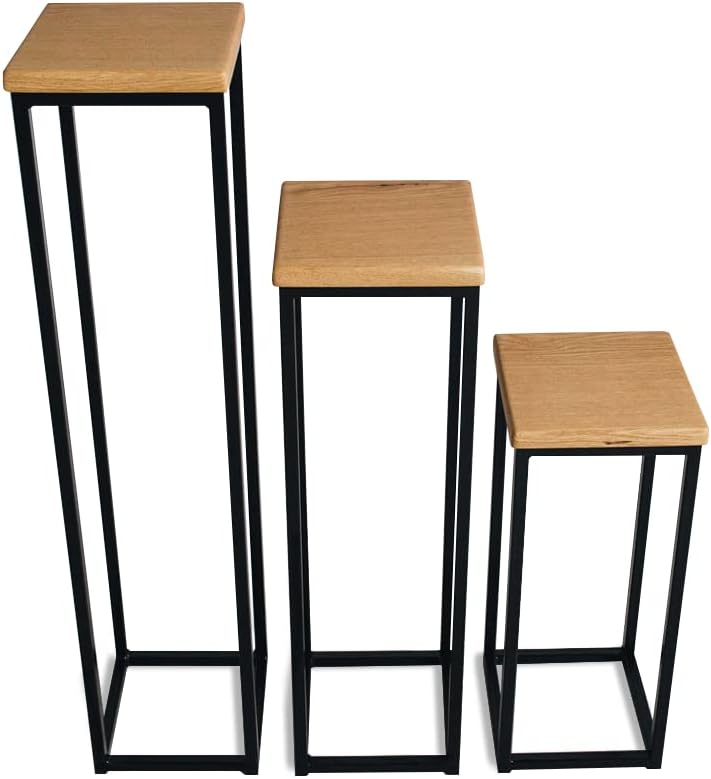 1 BestLoft Blumensäule Dora aus Eiche - Dekosäule im schlanken Design + Stahlgestell (Gestell Schwar