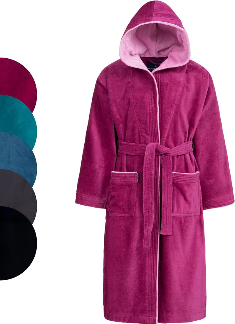 Morgenstern Bademantel Kinder & Teenager I Kapuze I 100% Baumwolle I Frottee Velours I Lang 146-152