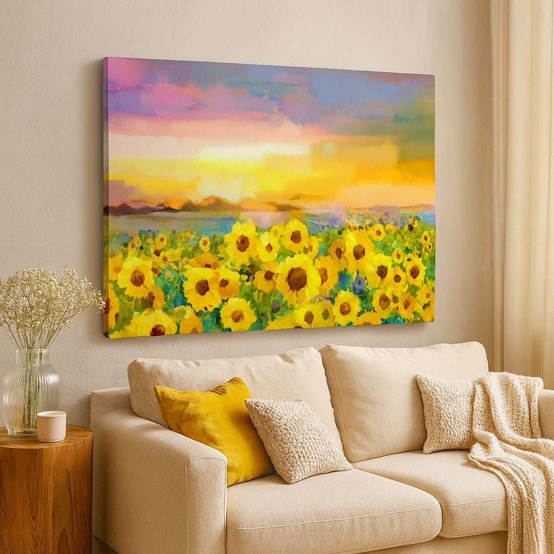 Bilder auf Leinwand 100x70cm Leinwandbild mit Rahmen Sonnenblumen Blume Gross Wanddeko Bild Schlafzi