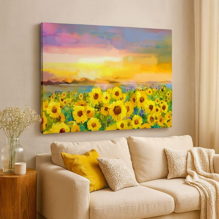 Bilder auf Leinwand 100x70cm Leinwandbild mit Rahmen Sonnenblumen Blume Gross Wanddeko Bild Schlafzi