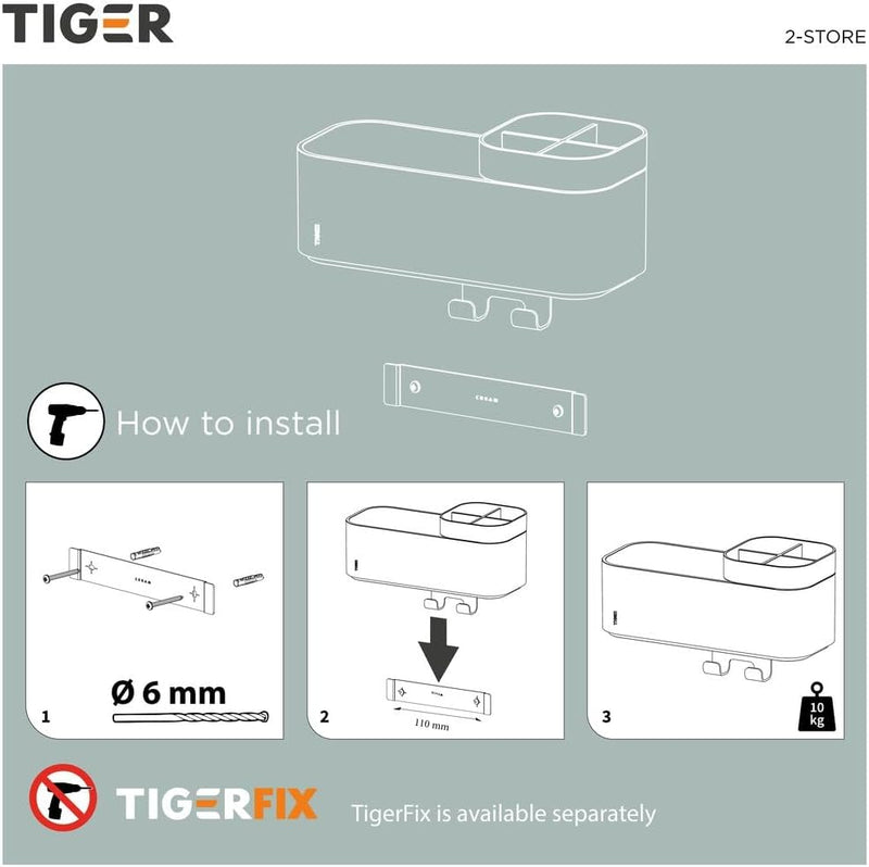 Tiger 2-Store Badezimmerablage mit integriertem Zahnbürstenhalter und Haken, Badregal für Dusche und