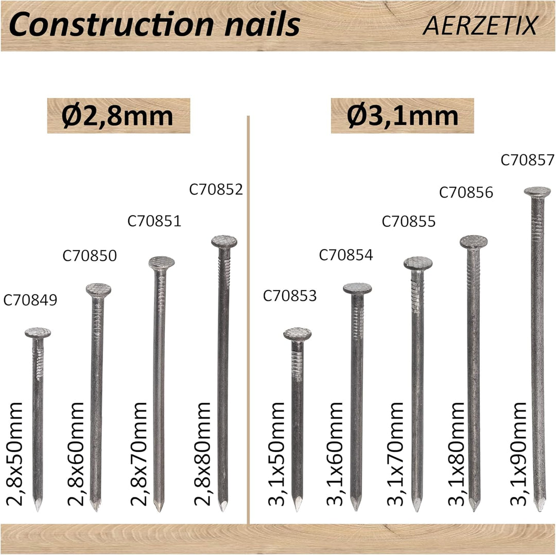 AERZETIX - C70866 - Set mit 50 Flachkopfnägeln Ø6x180 mm - Kopfdurchmesser Ø12 mm - aus stahl - silb