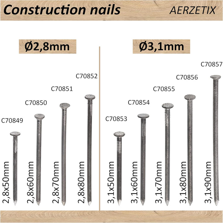 AERZETIX - C70866 - Set mit 50 Flachkopfnägeln Ø6x180 mm - Kopfdurchmesser Ø12 mm - aus stahl - silb