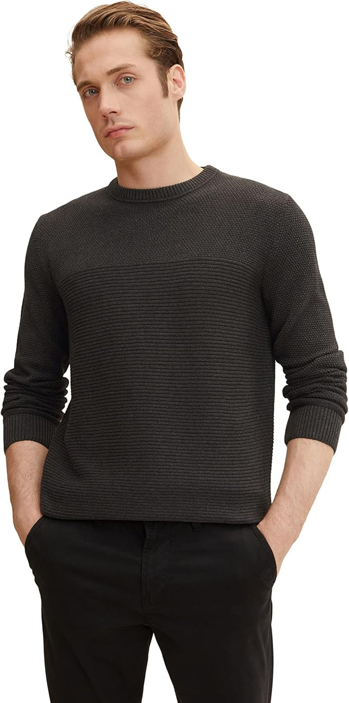 TOM TAILOR Herren Basic Strickpullover aus Bio-Baumwolle, 10617 - Black Grey Melange