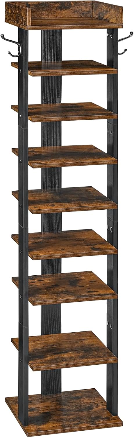 HOOBRO Schuhregal, vertikales Schuhablage, 9-lagiges Schuhschrank, schmale Schuhständer mit Zaun und
