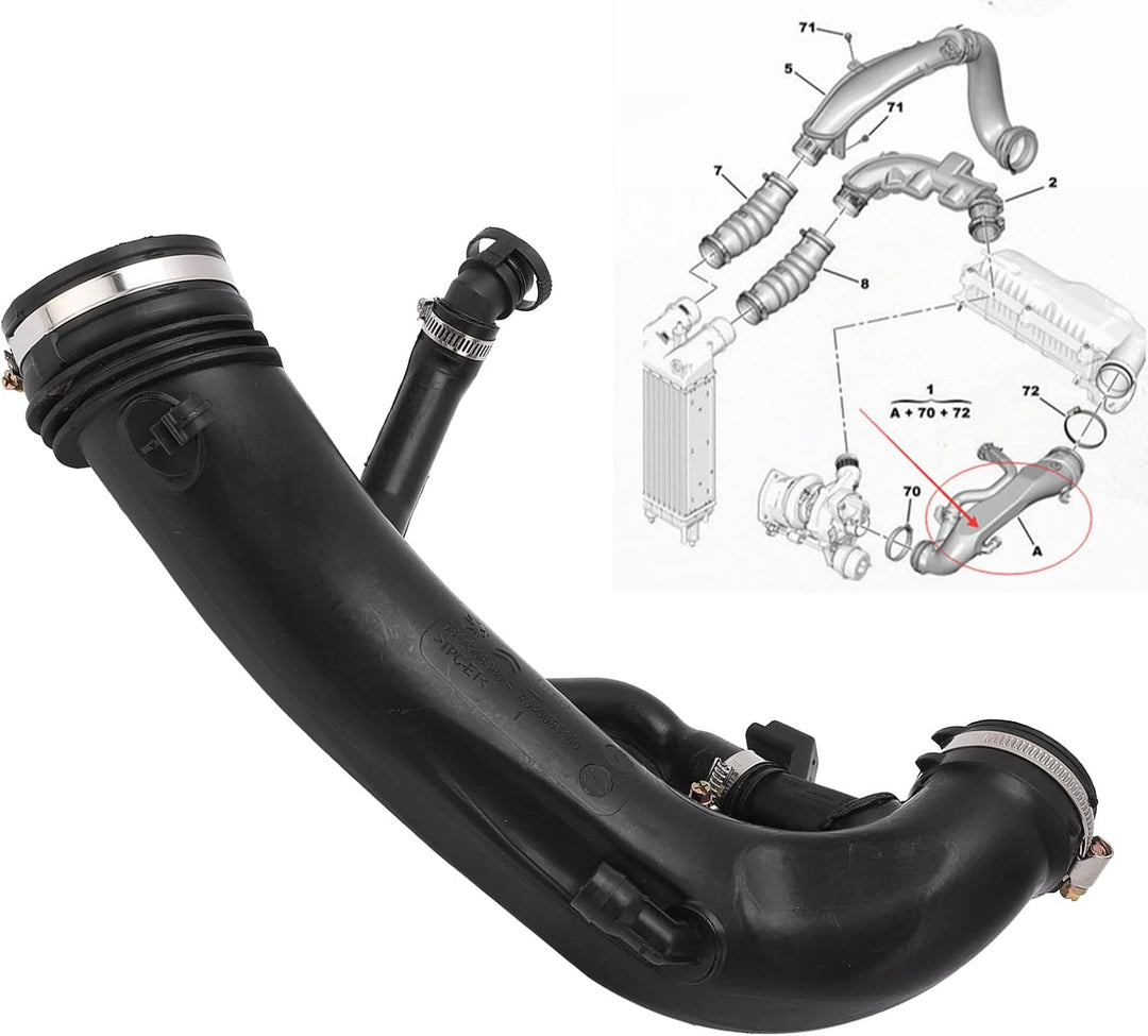 Qiilu Ansaugrohr Turbolader 1440Q6 9811909980 Turbo Air Chagrer Ansaugschlauch Gummiluftansaugrohr M