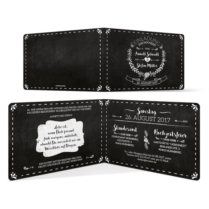 Hochzeitseinladungen (10 Stück) - Schiefertafel Look - Hochzeitskarten Klappkarten, 10