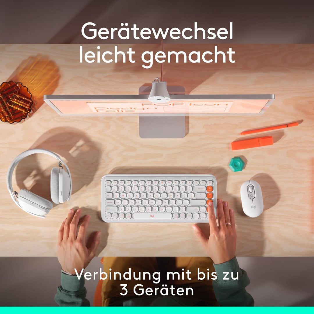 Logitech POP Mouse, kompakte und Mobile kabellose Bluetooth-Maus mit programmierbaren Tasten und lei