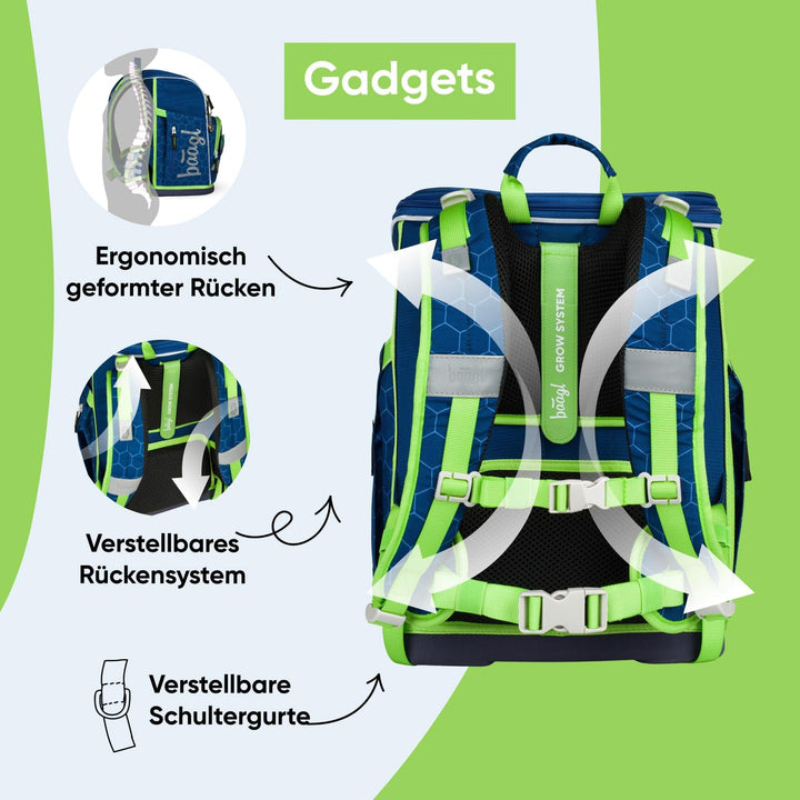 Baagl Schulranzen Jungen Mädchen für 1. Klasse - Ergonomische Schultasche für Kinder Zippy Plus - Sc