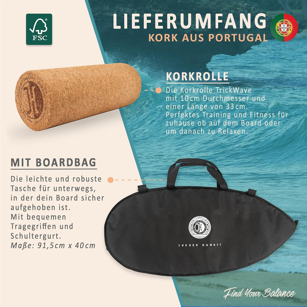 JUCKER HAWAII Balance Boards - Trick & Surf Balanceboard (100% Echtholz) mit extra rutschfester Ober