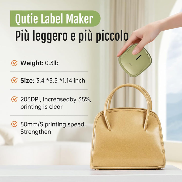 prt Qutie Bluetooth Beschriftungsgerät Selbstklebend, Tragbarer Mini Etikettiergerät, USB Aufladen E