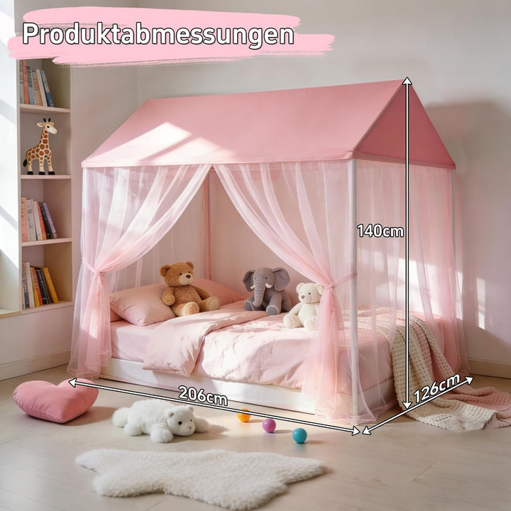 GFCC Prinzessinnen Bettvorhang für Hausbett mit rechteckigem Dach, Rosa Himmelbett Moskitonetz Balda