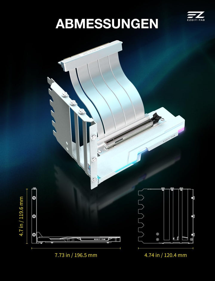 EZDIY-FAB AH00 ARGB Vertical GPU Mount mit PCIe 5.0 x16 Riser Kabel,Weiss, Weiss