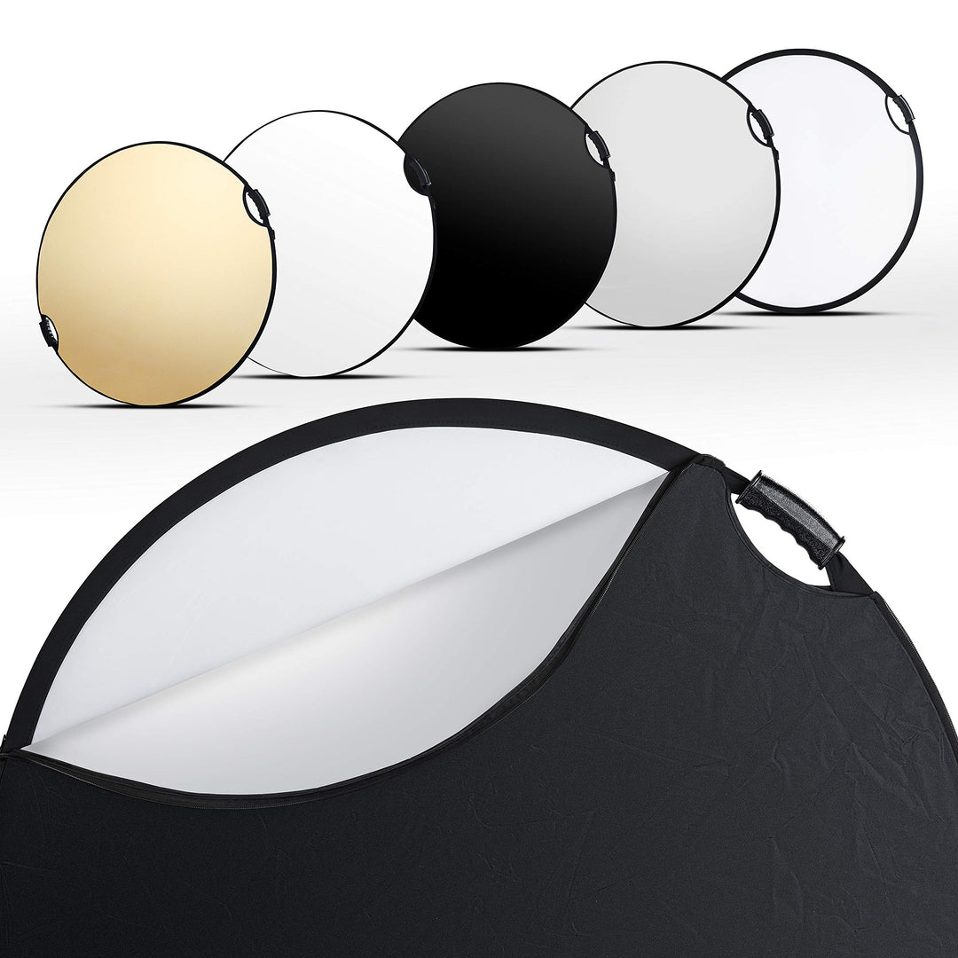 Walimex pro 5in1 Faltreflektor Wavy Comfort Ø 107cm, Set aus 4 Farben und Diffusor, Pop Up Reflektor
