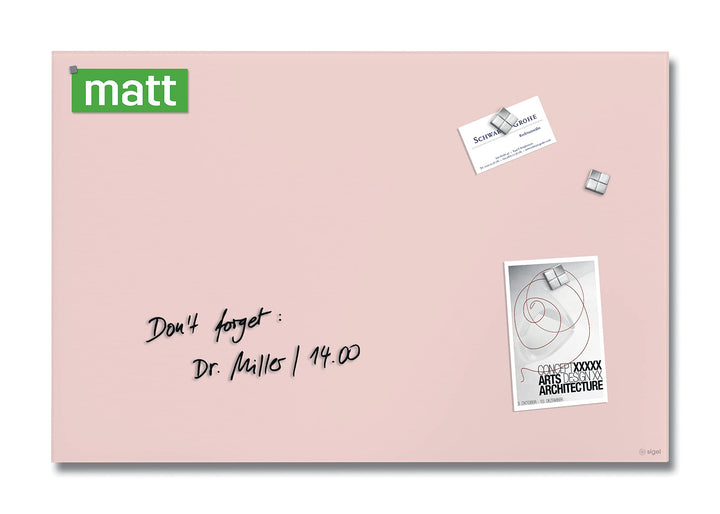 SIGEL GL514 Premium Glas-Magnettafel 60x40 cm, rose: matt, nicht spiegelnd, TÜV geprüft, einfache Mo