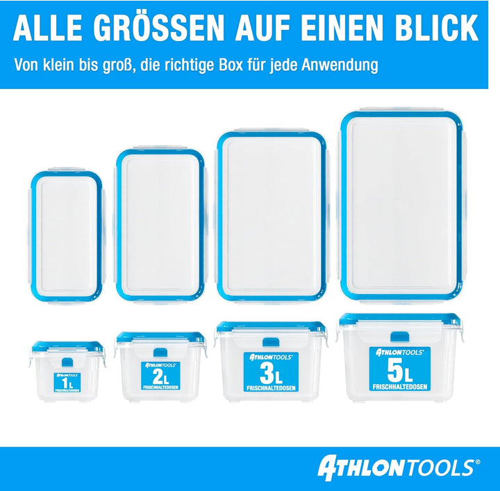 ATHLON TOOLS 4x 1L Frischhaltedosen-Set in Gastro-Qualität - 100% luftdicht und auslaufsicher -40 bi