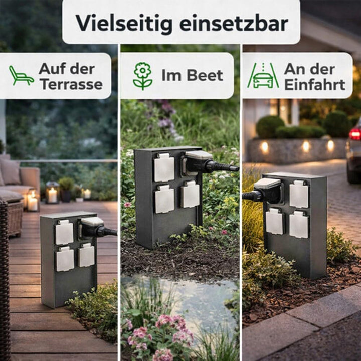 LED Universum Gartensteckdose aus Edelstahl, IP44 für aussen, 23cm (Anthrazit 4-fach), Anthrazit 4-f