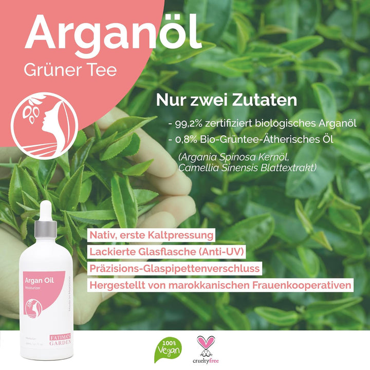 Fatima's Garden Argan- & Grünteeöl - Anti-Aging Feuchtigkeitscreme, 100ml Arganöl mit grünem Tee 100