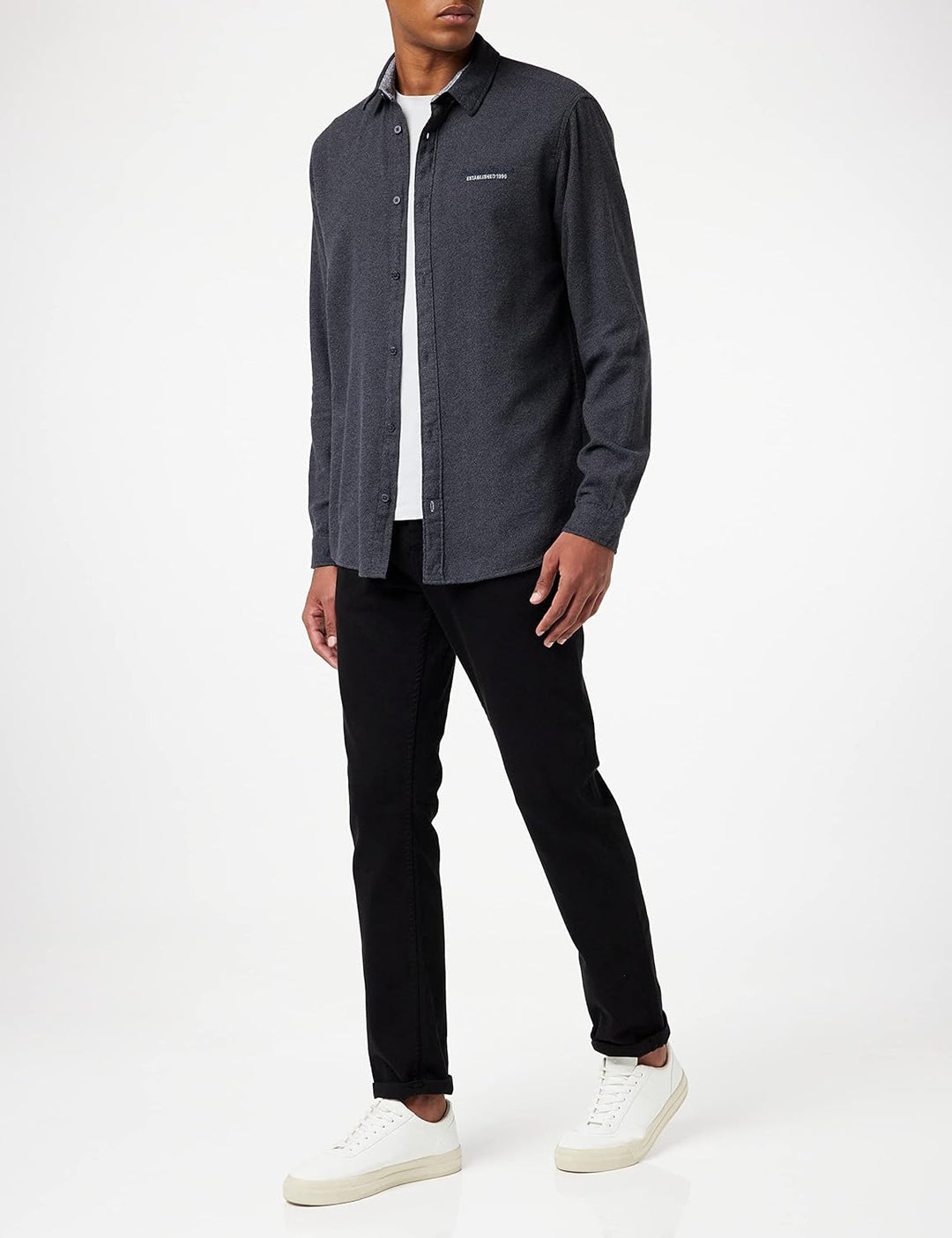 JACK & JONES Herren Jcoberg Shirt Ls Hemd L Black/Detail:melange, L Black/Detail:melange