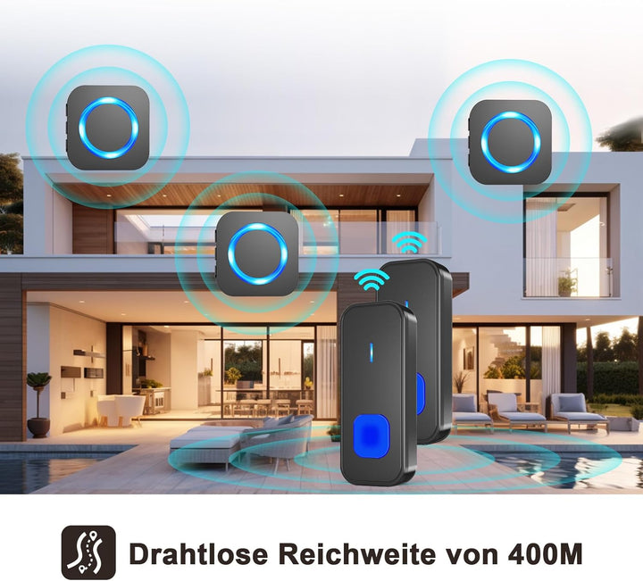 SURFOU Funkklingel, Aussen Kabellose Wasserdicht Türklingel Haustürklingel, 400m Funk Reichweite Kli