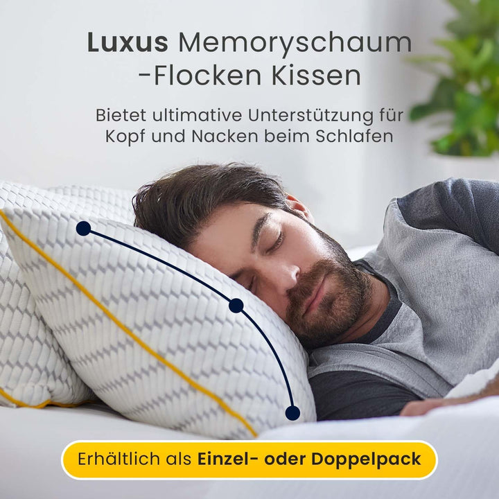 Cosi Home Geschreddertes Memory Foam Kissen zum Schlafen (2er Set), Verstellbares Kopfkissen mit Bam