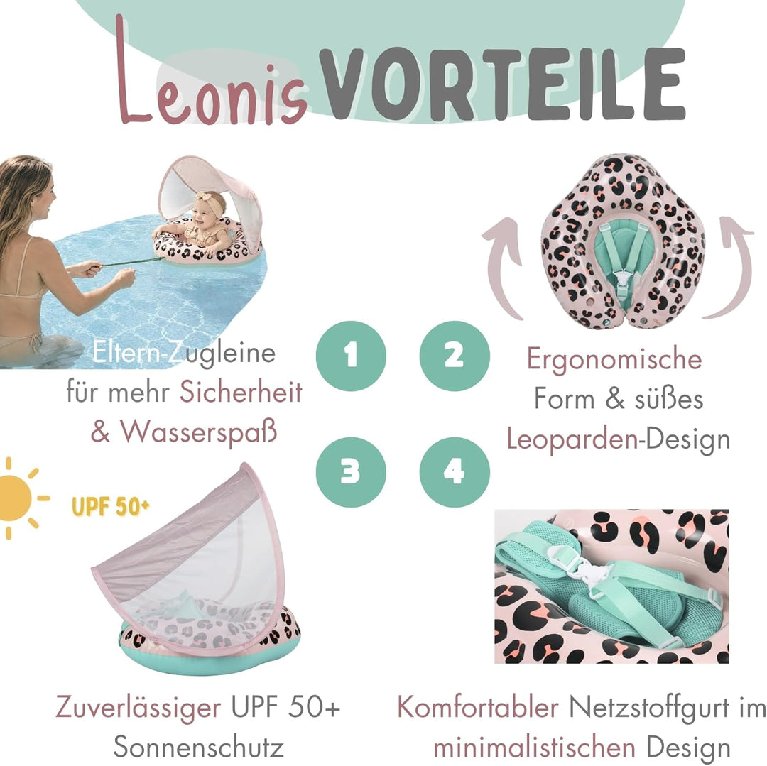 EDWEKIN® Einzigartiger Baby Schwimmring mit Leo Optik | Innovative Baby Schwimmhilfe mit Sonnenschut