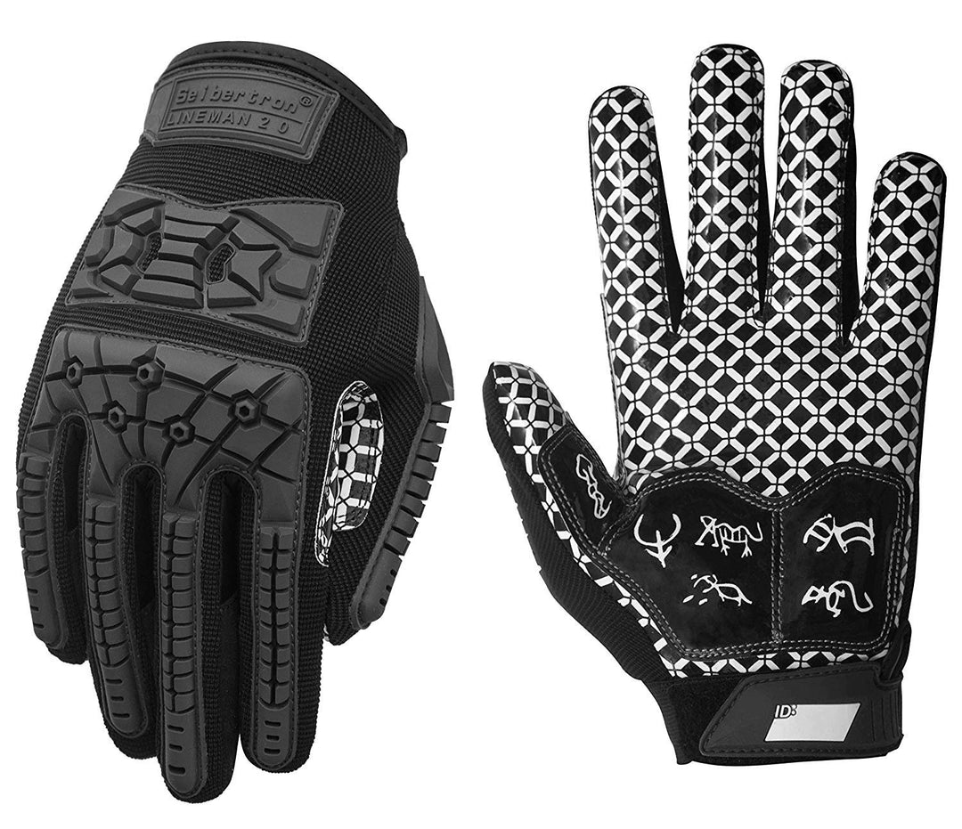 Seibertron Lineman 2.0 Padded Palm Football Receiver Gloves, Flexible TPR Impact Protection Back of