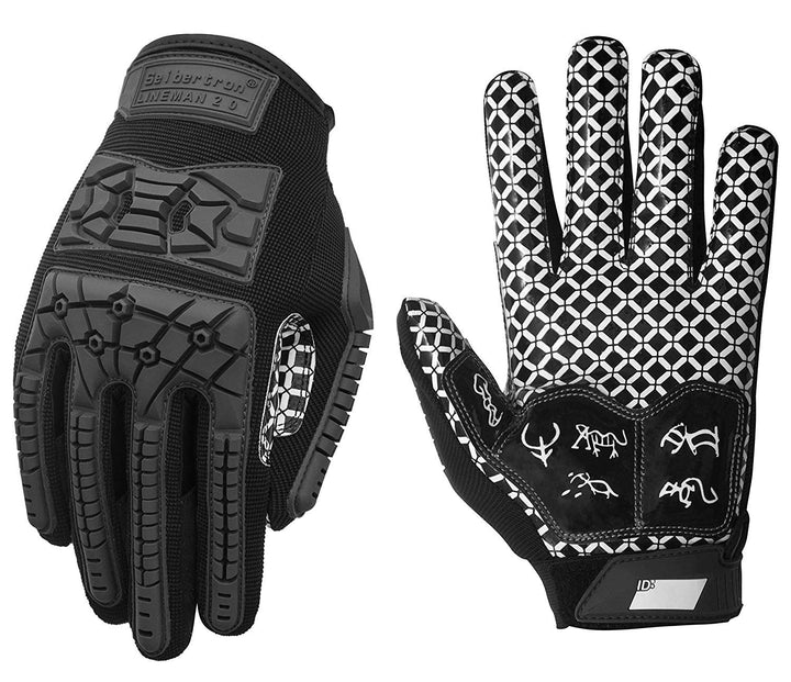 Seibertron Lineman 2.0 Padded Palm Football Receiver Gloves, Flexible TPR Impact Protection Back of