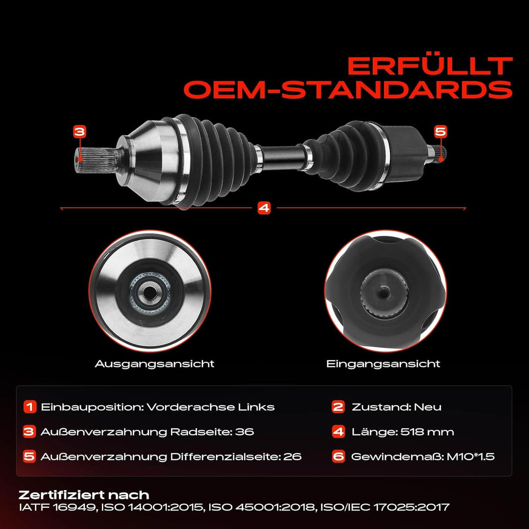 Frankberg 1x Antriebswelle Vorne Links Kompatibel mit C30 533 2.4L 2.5L 2006-2012 C70 II Cabriolet 2