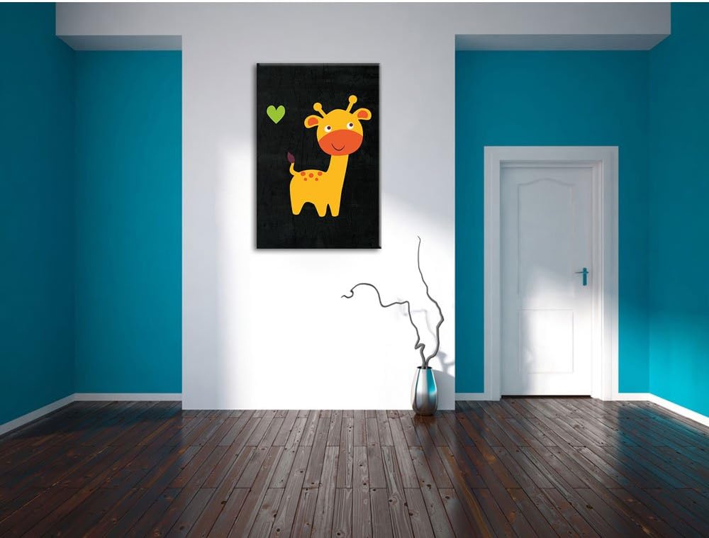 Pixxprint Niedliche Giraffe / 100x70cm Leinwandbild bespannt auf Holzrahmen/Wandbild Kunstdruck Deko
