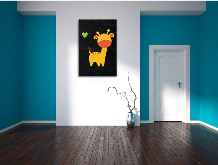Pixxprint Niedliche Giraffe / 100x70cm Leinwandbild bespannt auf Holzrahmen/Wandbild Kunstdruck Deko